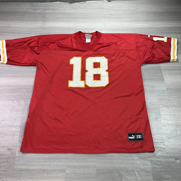 VINTAGE Kansas City Chiefs Elvis Grbac 18 Jersey Mens 2XL Red NFL Football Puma - Picture 2 of 15